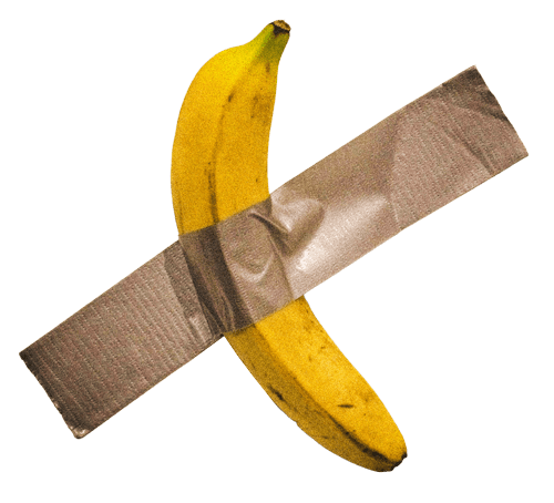 Mit Klebeband an die Wand geklebte Banane